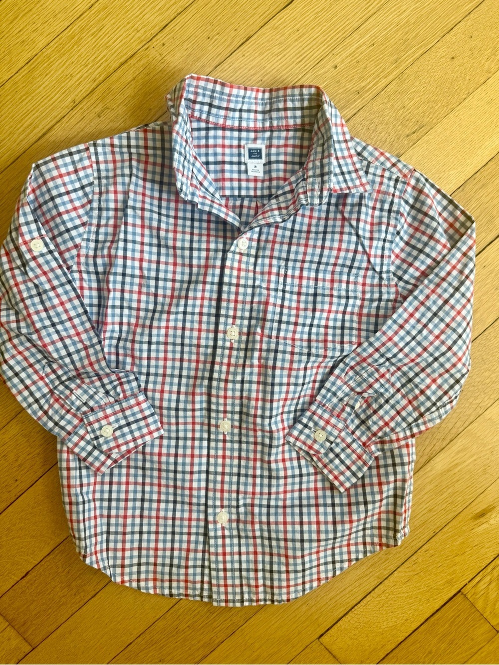 Janie and Jack Red, Blue & White Plaid Button-Down Shirt Size 3t